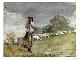 Tending Sheep, Houghton Farm reproduction procédé giclée par Winslow Homer