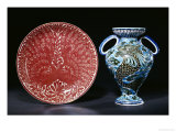 Two Peacocks in Full Show, 1885-1892, and a "Persian" Two Handled Vase, 1888-1898 Giclee Print by William De Morgan