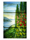 A Mountainous Lake Scene With Red Blossoming Hollyhocks And Arbor Lámina giclée por Tiffany Studios A Mountainous Lake Scene With Red Blossoming Hollyhocks And Arbor Lámina giclée por Tiffany Studios