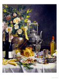 Bottles of Champagne Bread Biscuits and Cakes on a Draped Table, 1889 Giclee Print by Jules Larcher