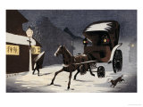 Snowy Evening at Honcho Street, a Horse-Drawn Cart in the Snow Giclee Print by Kobayashi Kiyochika