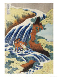 Two Men Washing A Horse in A Waterfall Lámina giclée por Katsushika Hokusai