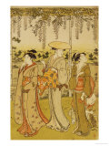 Three Women Viewing Wisteria at Kamedo Giclee Print by Torii Kiyonaga