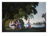 Chinese Playing Cards by a River, Anglo-Chinese School Giclee Print