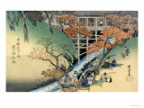 Red Maple Leaves at Tsuten Bridge from the Series "Famous Places of Kyoto" Giclee Print by Ando Hiroshige