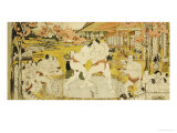 Triptyque d'un combat à Daimyo Mansion reproduction procédé giclée par Katsukawa Shunei