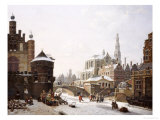 A Capriccio View of a Town with Figures on a Frozen Canal Giclee Print by Jan Hendrik Verheyen