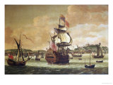 Charles II on Board a Two Decker Man-O-War off Dover Giclée-Druck von Jacob Knyff Knijff
