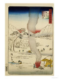 Men Fishing for Eels and Other Fish Through a Hole in the Ice reproduction procédé giclée par Hiroshige II 