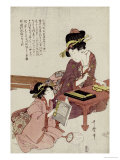 A Young Woman Seated at a Desk Writing, a Girl with a Book Looks On Giclee Print by Utamaro Kitagawa 