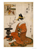 The Courtesan Karakoto of the Chojiya Seated by an Arrangement of Plum Flowers reproduction procédé giclée par Utamaro Kitagawa 