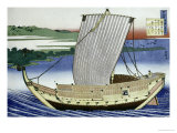 A Large Junk in Full Sail reproduction procédé giclée par Katsushika Hokusai