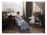 Mrs Leopoldine Masarai with Her Daughters at the Artists Studio, 1896 Giclée-Druck von Hans Tichy