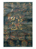 A Black Tibetan Thanka in Gold, Grey and Red Depicting Dharmapala, 19th Century Giclee Print