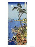 A Courtier on the Balcony of a Chinese Pavilion Looking in the Distance on a Moonlit Night Reproduction procédé giclée par Katsushika Hokusai