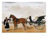 A Nawab Standing by His Horse Drawn Gharry or Carriage Attended by His Groom Bearing a Chauri Reproduction procédé giclée par Shaikh Muhammad Amir Of Karraya