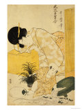 A Mother Dozing While Her Child Topples a Fish Bowl Giclee Print by Utamaro Kitagawa 
