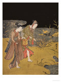 A Young Couple Catching Fireflies At Night On The Banks Of A River Lámina giclée por Suzuki Harunobu