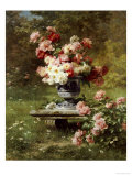 Peonies in an Urn in a Garden Giclee Print by Louis Lemaire