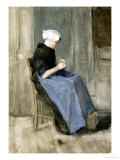 A Young Scheveningen Woman Knitting Reproduction procédé giclée par Vincent van Gogh
