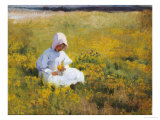 A Young Girl Picking Flowers Giclee Print by Marianne Stokes