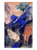 Two Cattle in a Hilly Landscape, 1913 Giclee Print by Franz Marc