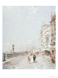 The Molo, Venice, Looking West with Figures Promenading Giclee Print by Franz Richard Unterberger