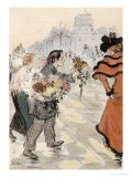 A Street Scene with Flower Vendors Giclee Print by Théophile Alexandre Steinlen