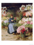 Flower Seller Behind the Madelaine Church Giclee Print by Victor Gabriel Gilbert