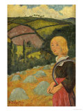 Young Breton Girl and Haystacks, 1924 Giclee Print by Paul Serusier