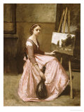 Corot's Studio (Young Girl in Pink Dress Sitting by an Easel with a Mandolin) Giclee Print by Jean-Baptiste-Camille Corot Corot's Studio (Young Girl in Pink Dress Sitting by an Easel with a Mandolin) Giclee Print by Jean-Baptiste-Camille Corot