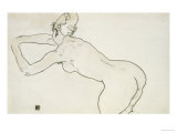 Female Nude Kneeling and Bending Forward to the Left, 1918 reproduction procédé giclée par Egon Schiele