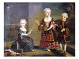A Girl with a Marmoset in a Box, a Girl with a Triangle Sitting, and a Boy with a Hurdy-Gurdy reproduction procédé giclée par Francois Hubert Drouais