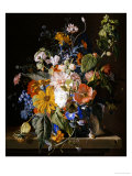 Poppies, Hollyhock, Morning Glory, Viola, Daisies, Sweet Pea, Marigolds and Other Flowers in a Vase Giclée-Druck von Jan van Huysum