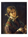 A Woman Knitting, 1872 Giclee-trykk av Mose Bianchi A Woman Knitting, 1872 Giclee-trykk av Mose Bianchi