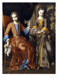 Portrait of Two Girls, One Seated with a Dog in a Palatial Interior Giclee-trykk av Domenico Bocciardo