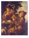 Two Peasant Boys Playing Cards at a Table in a Landscape reproduction procédé giclée par Il Todeschini 