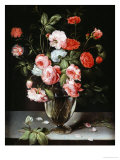 Roses and Carnations in a Glass Vase on a Stone Ledge Giclee Print by Ambrosius Brueghel