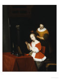 A Young Lady Having Her Hair Combed By A Maid Lámina giclée por Gerard Terborch