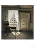 A Woman Sewing in an Interior Giclee Print by Vilhelm Hammershoi