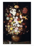 Fleurs dans un vase en bois et papillons reproduction procédé giclée par Jan Brueghel the Elder