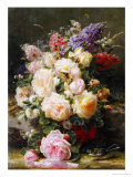 Jean Baptiste Claude Robie - Still Life with Roses, Syringas and a Blue Tit on a Mossy Bank Digitálně vytištěná reprodukce Jean Baptiste Claude Robie - Still Life with Roses, Syringas and a Blue Tit on a Mossy Bank Digitálně vytištěná reprodukce