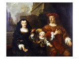 A Group Portrait of an Elderly Woman with Her Son () and Grandson () on a Palatial Balcony, 1649 reproduction procédé giclée par Louis Vallee