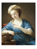 A Young Woman in Turkish Costume Seated Playing with a Cage-Bird, 1766 Giclee Print by Joseph Marie Vien