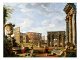 A Capriccio View of Rome with the Colosseum, the Arch of Constantine, 1743 Giclée-Druck von Giovanni Paolo Pannini