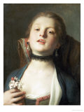 A Girl Wearing Pearl Drop Earrings and a Black Lace Choker Giclee Print by Pietro Antonio Rotari