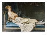 A Lady Reclining on a Chaise Longue Giclee Print by Domenico Induno