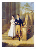 Portrait of a Lady and a Gentleman on the Steps of a Chateau Giclee Print by Anthelme Francois Lagrenee