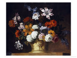 Tulips, Snowballs and Other Flowers in a Sculpted Urn on a Ledge Giclee Print by Peter Casteels