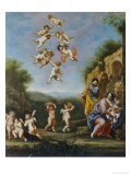 The Rest on the Flight Into Egypt with Putti Bearing Fruit and Disporting Giclee Print by Adriaen Van Nieulandt